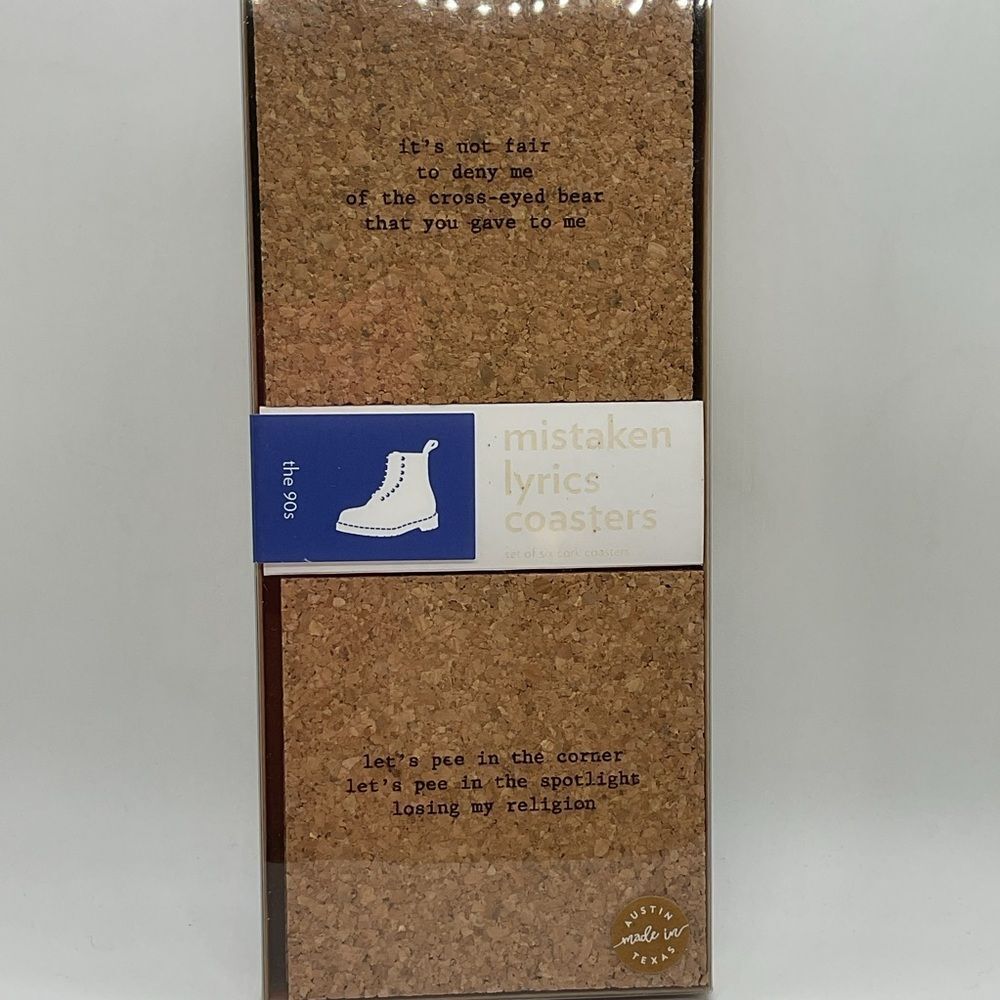 Mistaken Lyrics Cork Coaster Set - Cork Brown